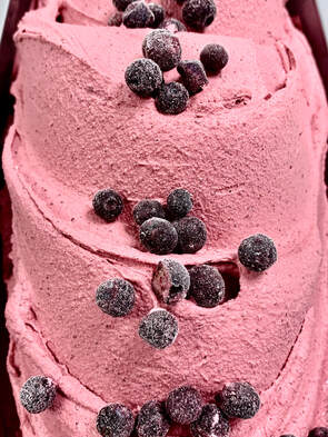 Deep purple Maine blueberry sorbet.